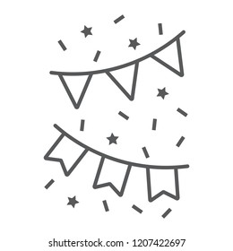 Holiday flags garland thin line icon, party and decoration, paper garland sign, vector graphics, a linear pattern on a white background, eps 10.