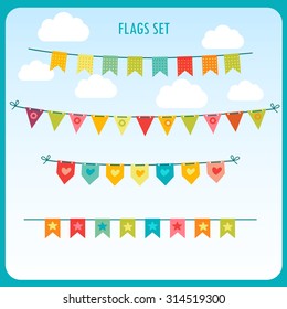 Holiday flags garlands colors vector set. Vector on white background