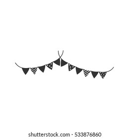 Holiday flags garlands icon flat. Illustration isolated on white background. Vector grey sign symbol