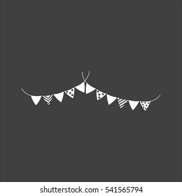 Holiday flags garlands icon flat. Vector white illustration isolated on black background. Flat symbol