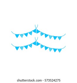 Holiday flags garlands icon flat. Blue pictogram on white background. Vector illustration symbol