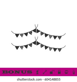 Holiday flags garlands icon flat. Black pictogram on white background. Vector illustration symbol and bonus button