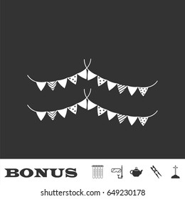 Holiday flags garlands icon flat. White pictogram on black background. Vector illustration symbol and bonus icons