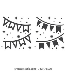Holiday flags garlands line and glyp icon, New year and Christmas, xmas sign vector graphics, a linear pattern on a white background, eps 10.