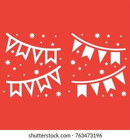 Holiday flags garlands line and glyp icon, New year and Christmas, xmas sign vector graphics, a linear pattern on a red background, eps 10.