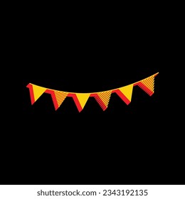 Holiday flags garlands sign. 3D Extruded Yellow Icon with Red Sides a Black background. Illustration.