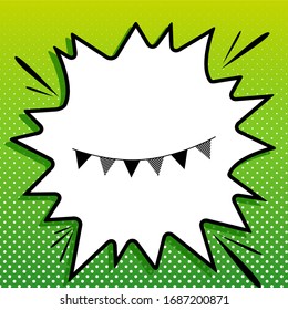 Holiday flags garlands sign. Black Icon on white popart Splash at green background with white spots. Illustration.