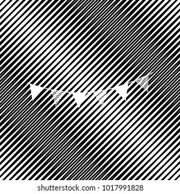 Holiday flags garlands sign. Vector. Icon. Hole in moire background.