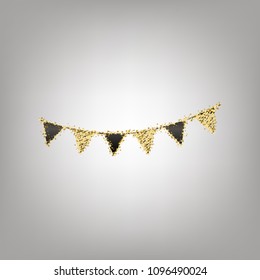 Holiday flags garlands sign. Vector. Blackish icon with golden stars at grayish background.