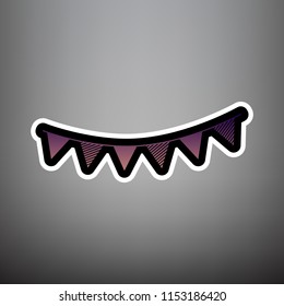 Holiday flags garlands sign. Vector. Violet gradient icon with black and white linear edges at gray background.