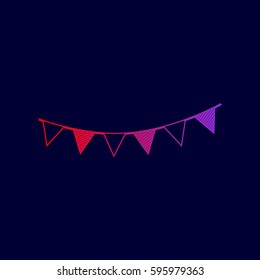 Holiday flags garlands sign. Vector. Line icon with gradient from red to violet colors on dark blue background.