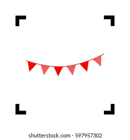 Holiday flags garlands sign. Vector. Red icon inside black focus corners on white background. Isolated.