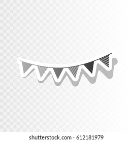 Holiday flags garlands sign. Vector. New year blackish icon on transparent background with transition.