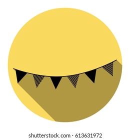 Holiday flags garlands sign. Vector. Flat black icon with flat shadow on royal yellow circle with white background. Isolated.