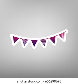 Holiday flags garlands sign. Vector. Purple gradient icon on white paper at gray background.