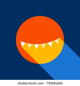 Holiday flags garlands sign. Vector. White icon on tangelo circle with infinite shadow of light at cool   background. Selective yellow and bright navy blue are produced.