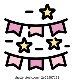 Holiday flags icon. Outline holiday flags vector icon color flat isolated