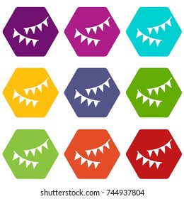Holiday flags icon set many color hexahedron isolated on white vector illustration