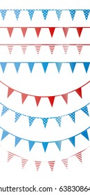 Holiday flags on a white background, straight and dangling arc. Illustration, vector for your design