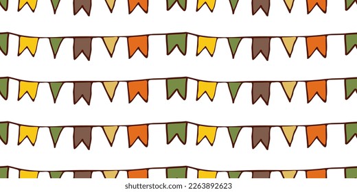 Holiday flags Seamless pattern Doodle style. Outline Vector endless. Color carnaval illustration.
