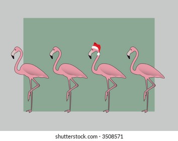 Holiday Flamingos with Santa hat