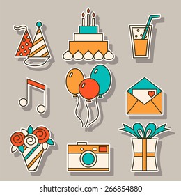 Holiday flat icons, festive signs and symbols