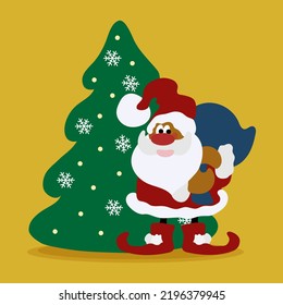 holiday flyer with christmas tree and santa claus