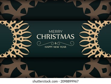 Holiday flyer merry christmas dark green color with winter yellow pattern