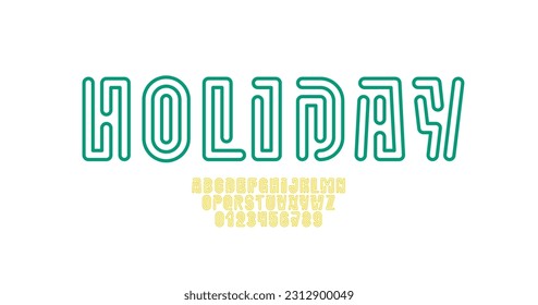 Holiday font alphabet, minimal maze style letters and numbers, vector illustration 10EPS