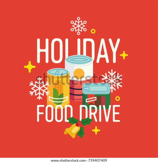 Holiday food drive\
vector concept illustration. Winter season charity food bank themed\
poster or banner\
design