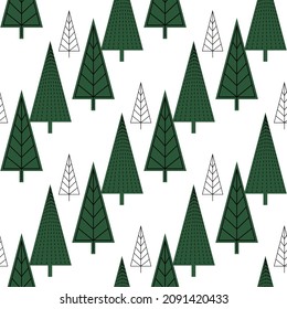 Holiday Forest Vector Seamless Pattern. Tree Cute Print. Fir Winter Texture. Pine Xmas Wallpaper.