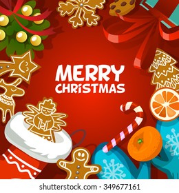 Holiday frame. Christmas card poster banner. Vector illustration.