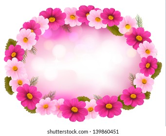 Holiday frame with colorful flowers. Vector