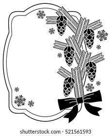 Holiday frame with pine cones silhouettes. Copy space. Vector clip art.