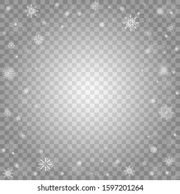 Holiday frame with snowflakes. Isolated on a transparent background. Decoration for any New Year or Christmas picture. Festive vector illustration