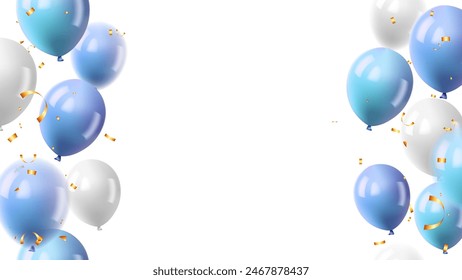 Holiday frame template festive background with blue and white flying balloon. holiday