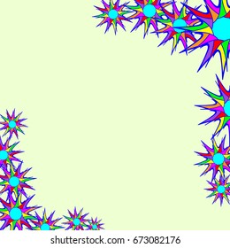 Holiday frame. Template for writing. Abstract flowers are located along the edges of the card. Background is light green.