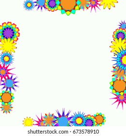 Holiday frame. Template for writing. Abstract flowers are located along the edges of the card. Background is pale yellow .