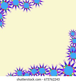 Holiday frame. Template for writing. Abstract flowers are located along the edges of the card. Background is light orange.