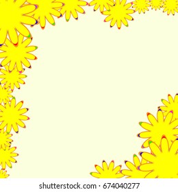 Holiday frame. Template for writing. Abstract flowers are located along the edges of the card. Background is light orange.