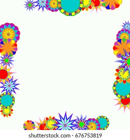 Holiday frame. Template for writing. Abstract flowers are located along the edges of the card. Background is pale yellow .