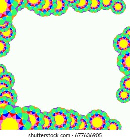 Holiday frame. Template for writing. Abstract flowers are located along the edges of the card. Background is pale yellow.