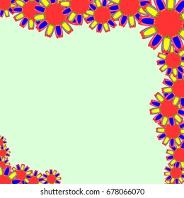 Holiday frame. Template for writing. Abstract flowers are located along the edges of the card. Background is light green.
