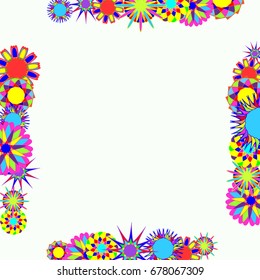 Holiday frame. Template for writing. Abstract flowers are located along the edges of the card. Background is pale yellow.