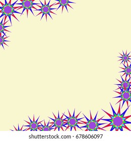 Holiday frame. Template for writing. Abstract flowers are located along the edges of the card. Background is light orange.