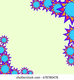 Holiday frame. Template for writing. Abstract flowers are located along the edges of the card. Background is light green.