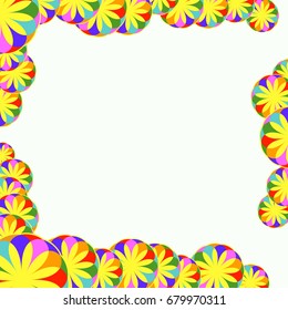 Holiday frame. Template for writing. Abstract flowers are located along the edges of the card. Background is pale yellow .