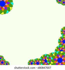Holiday frame. Template for writing. Abstract flowers are located along the edges of the card. Background is pale green.