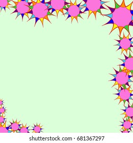 Holiday frame. Template for writing. Abstract flowers are located along the edges of the card. Background is light green.