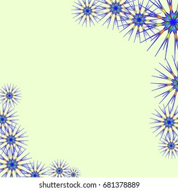 Holiday frame. Template for writing. Abstract flowers are located along the edges of the card. Background is light green.